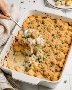 4 ingredient tuna casserole baked in dish