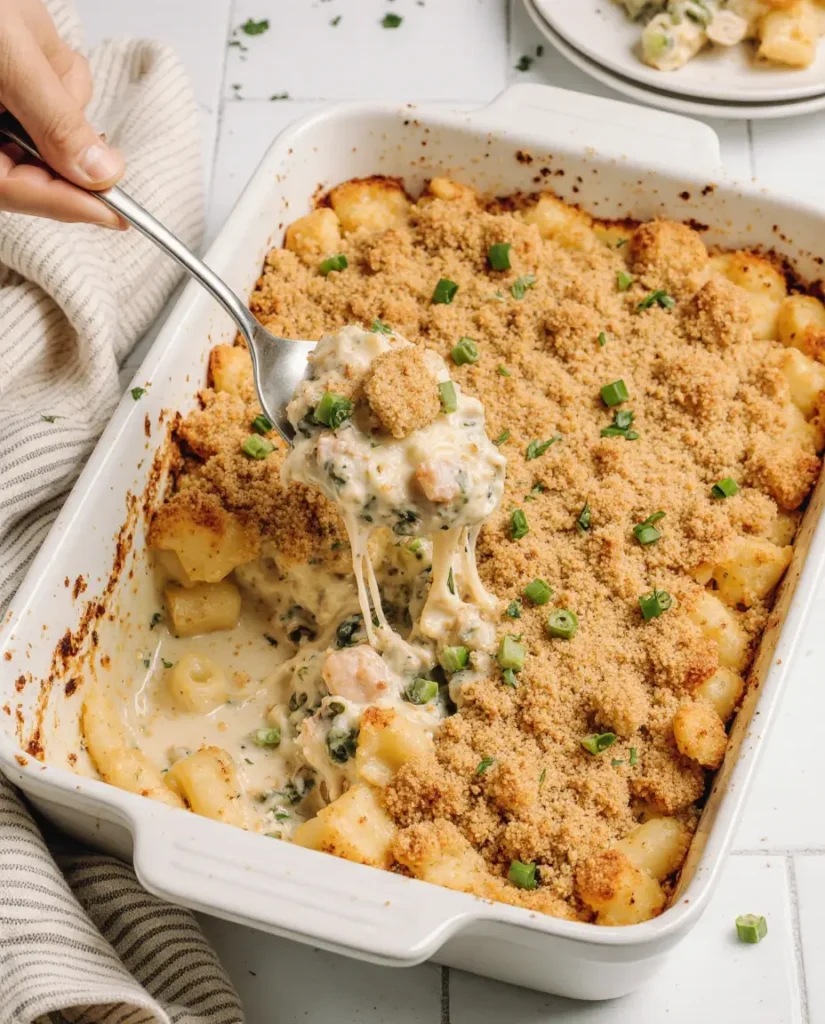 4 ingredient tuna casserole baked in dish