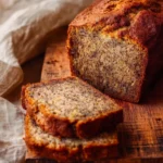 Freshly baked gluten-free banana bread loaf with slices on a rustic wooden board – Gluten-Free Banana Bread Recipe