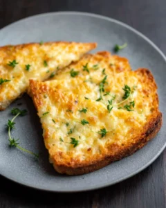 Crispy Egg and Cheese Toasts topped with fresh herbs on a gray plate