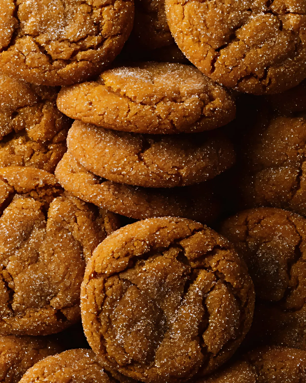 Close-up view of a batch of Maple Pumpkin Cookies with a crinkled texture and sugar coating.