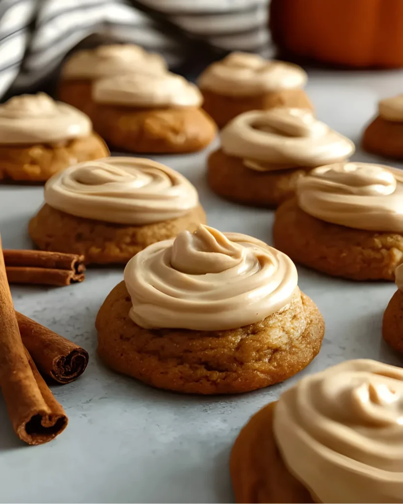 Soft and fluffy Amish pumpkin cookies with frosting recipe topped with creamy cinnamon icing.