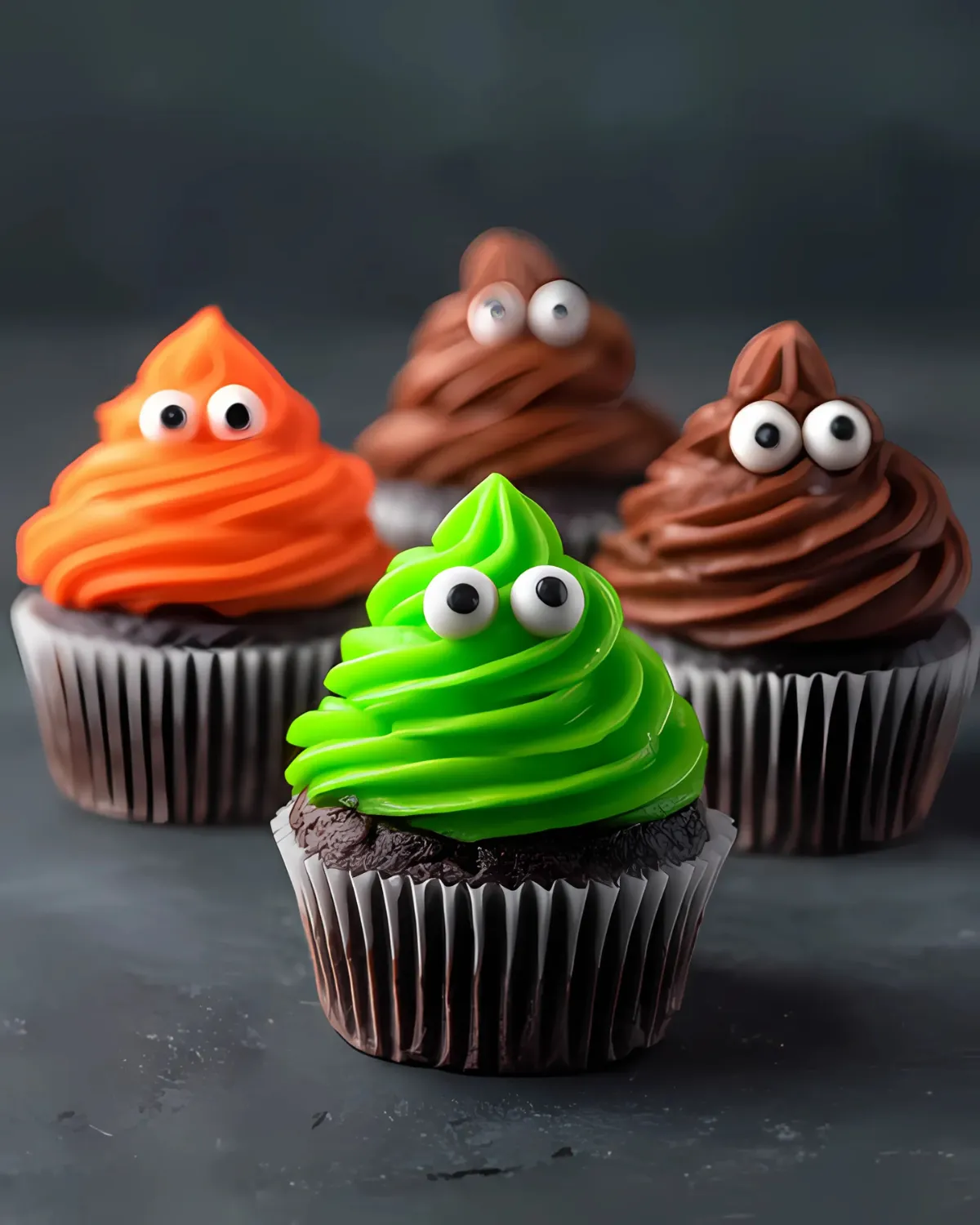 Colorful Halloween-themed monster cupcakes with googly eyes and chocolate bases – Monster Cupcakes Recipe