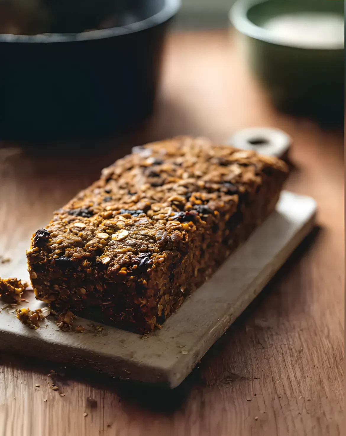 Freshly baked Vegan Mushroom Lentil Loaf resting on a cutting board, ready to slice and serve.