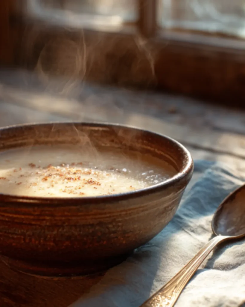 Old-Fashioned Potato Soup served in rustic bowl