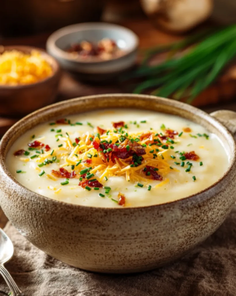 Potato soup recipe in a cozy kitchen