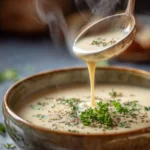 Serving creamy old-fashioned potato soup