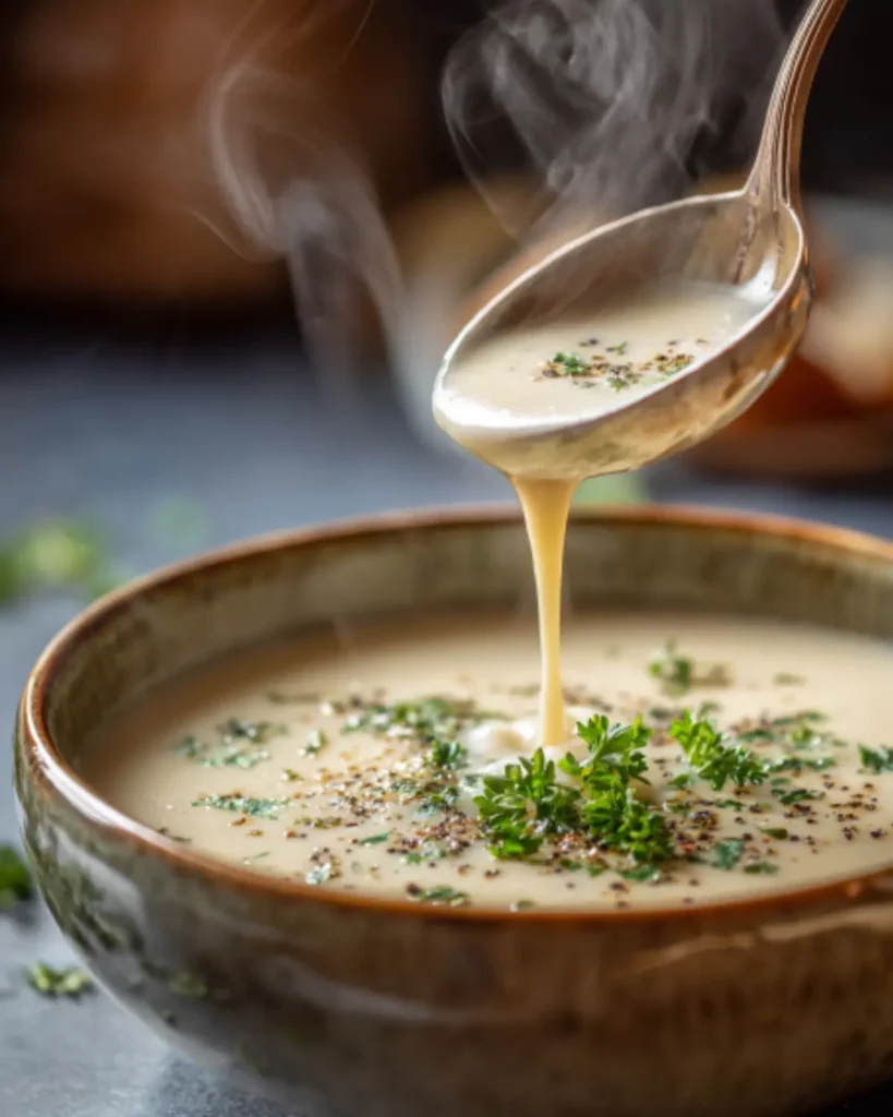 Serving creamy old-fashioned potato soup