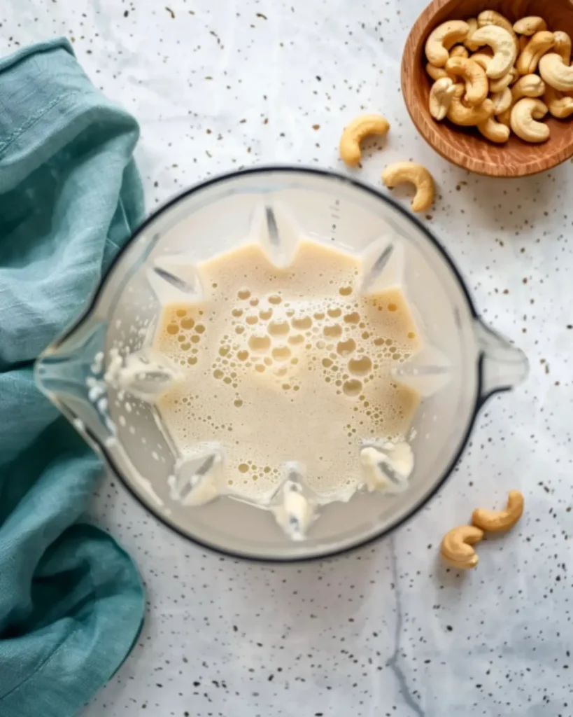 Blended cashew cream in a blender for carrot potato soup