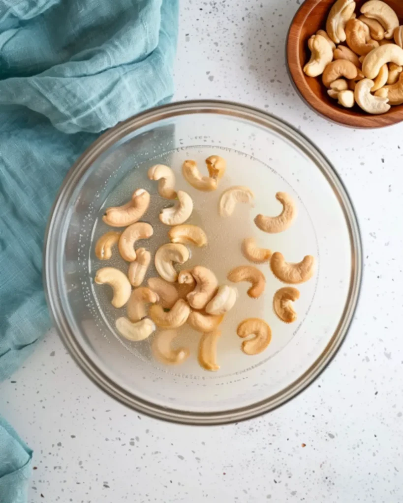 Soaked cashews in a bowl for making creamy carrot potato soup