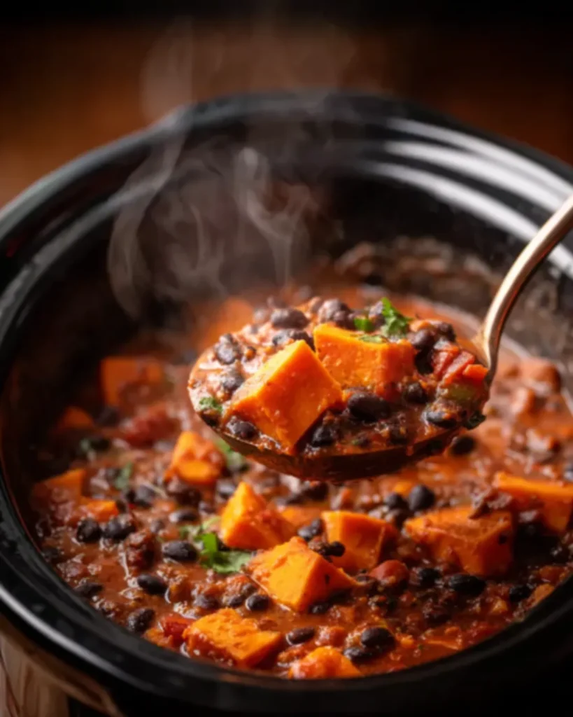 Slow cooker full of vegan chili