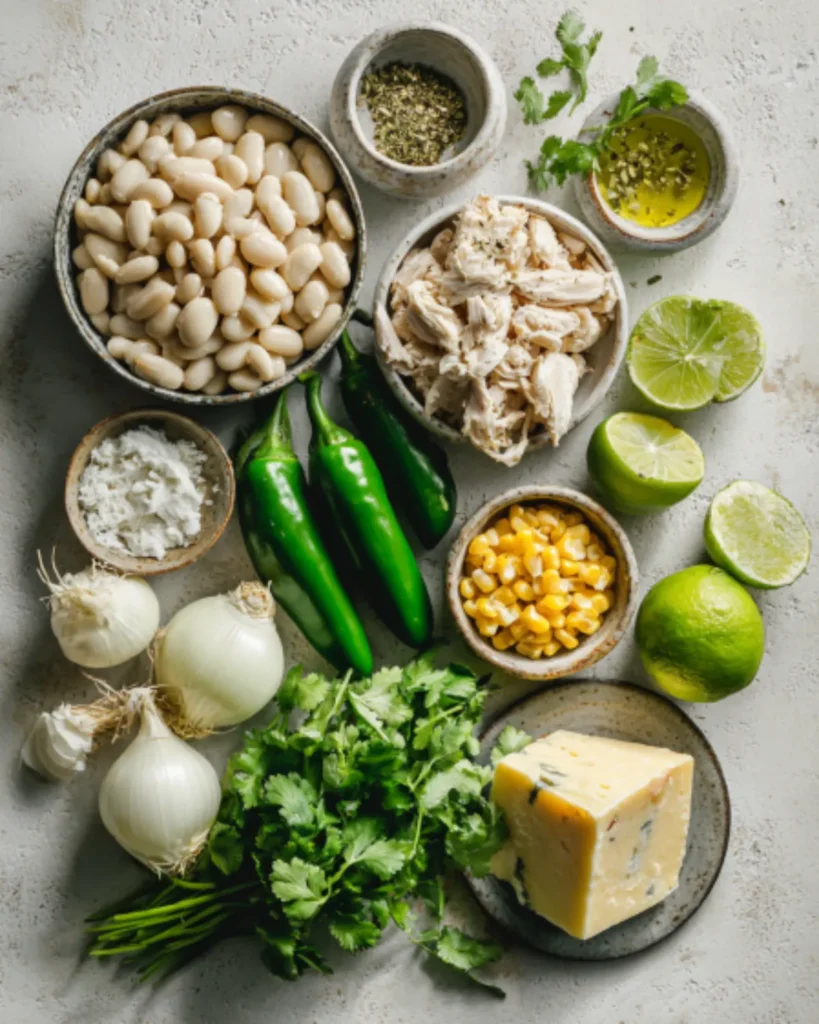 Ingredients for white chicken chili laid out