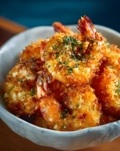 Crispy golden shrimp coated in creamy sauce topped with parsley in a bowl – Ebi Mayo Recipe