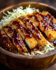 Japanese Katsu Bowls crispy chicken cutlets frying in hot oil until golden brown and crunchy for authentic Japanese Katsu Bowls.