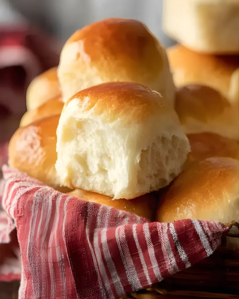 Basket of freshly baked Old Fashioned Yeast Rolls with a soft, fluffy interior