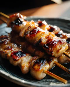 Yakitori Recipe with glossy tare sauce and grilled chicken skewers