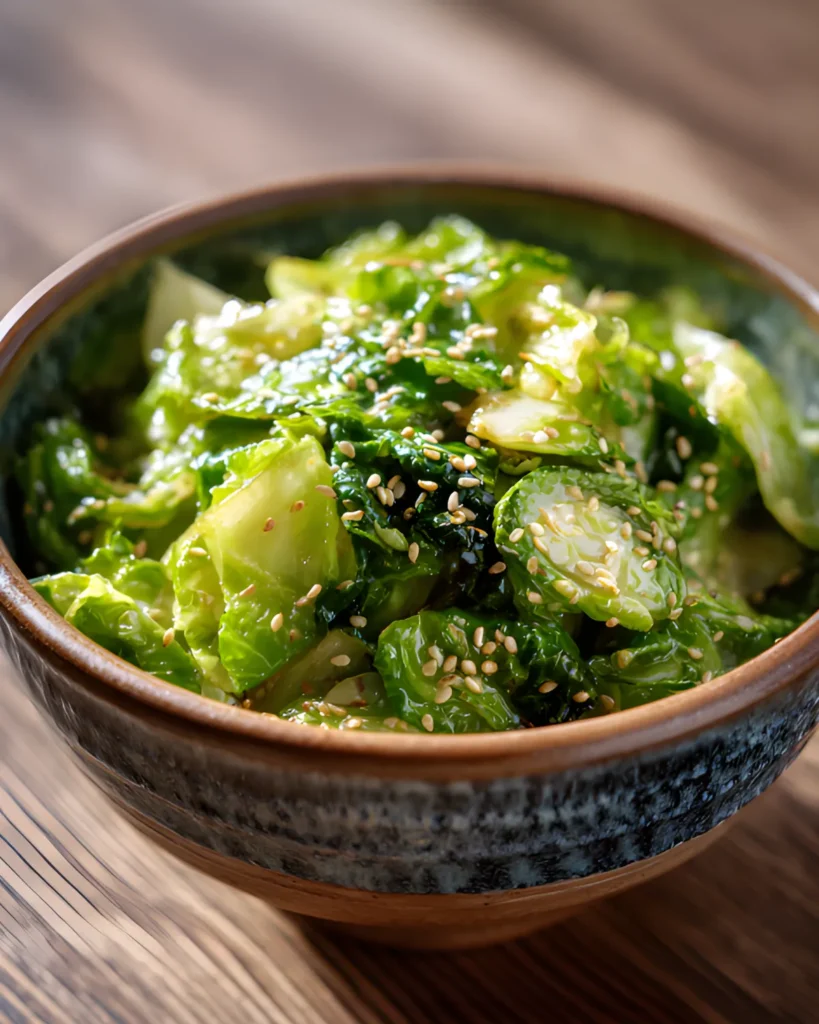 Yamitsuki Cabbage Salad in a rustic bowl topped with sesame seeds and fresh cucumber slices