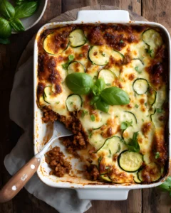 zucchini lasagna with ground turkey baked and golden