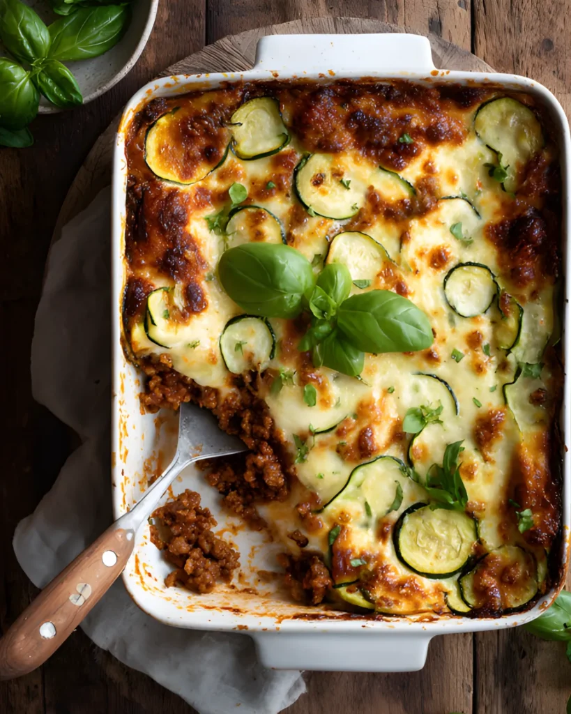 zucchini lasagna with ground turkey baked and golden