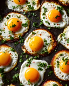 Sheet Pan Eggs for a Crowd with crispy edges, bright yolks, and fresh herbs baked on a large pan