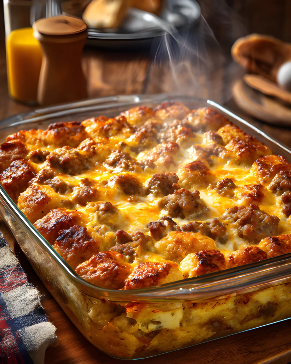 tater tot sausage breakfast casserole baked golden
