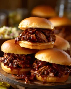 Best-Ever Slow Cooker BBQ Beef Sandwiches served on soft slider buns with tender shredded beef and rich barbecue sauce