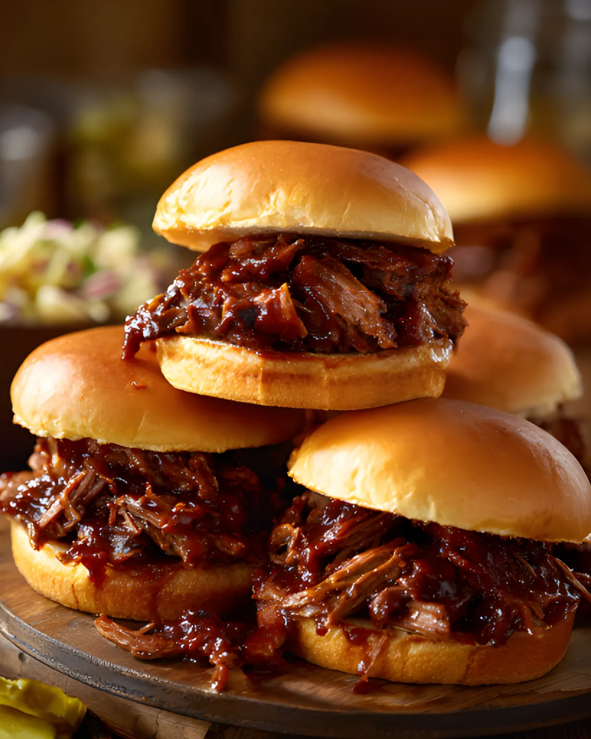 Best-Ever Slow Cooker BBQ Beef Sandwiches served on soft slider buns with tender shredded beef and rich barbecue sauce