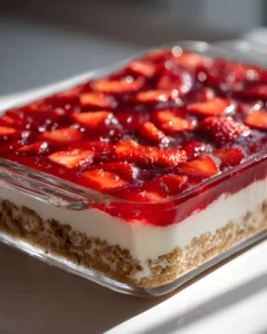 Classic Strawberry Pretzel Salad layered dessert with pretzel crust creamy filling and strawberry topping
