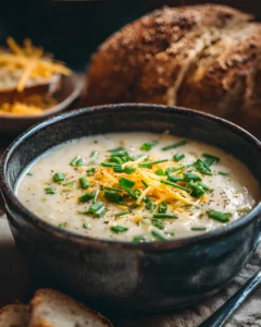 Easy Tuscan White Bean Soup Recipe served in a rustic bowl topped with shredded cheese and fresh chives, with crusty bread on the side