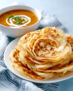 Flaky Roti Canai served with curry on the side