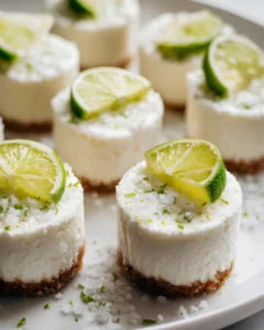 No Bake Margarita Cheesecake Bites topped with lime slices and sugar crystals on a plate
