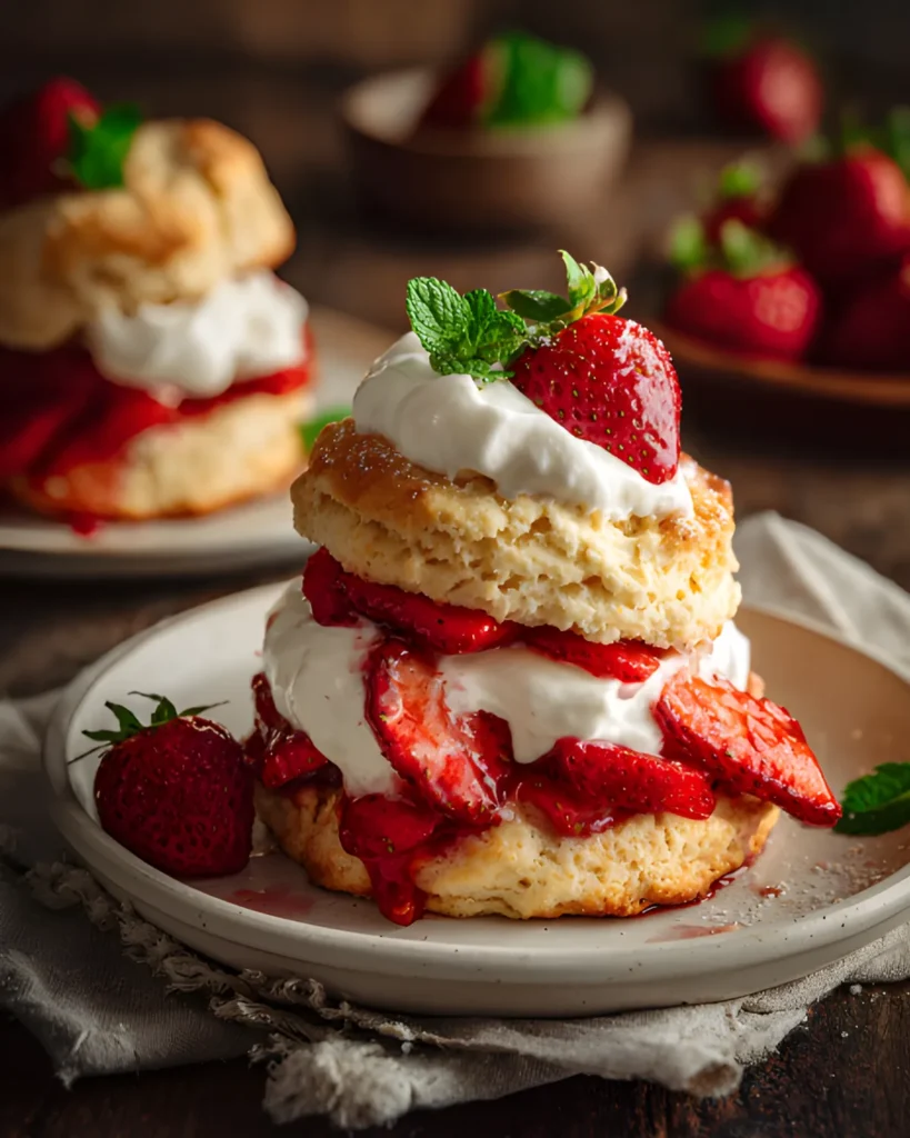 Strawberry Shortcake Recipe From Scratch with flaky biscuits fresh strawberries and whipped cream