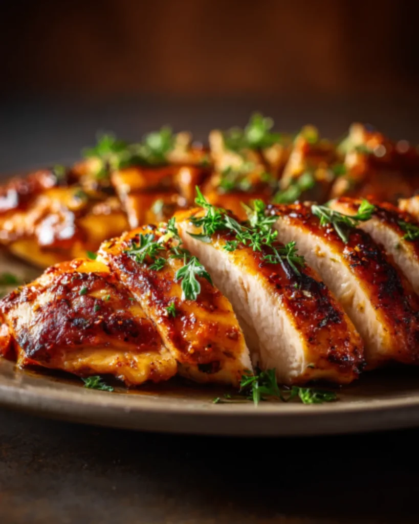 Juicy sliced grilled chicken breast with herbs from chicken breast recipes