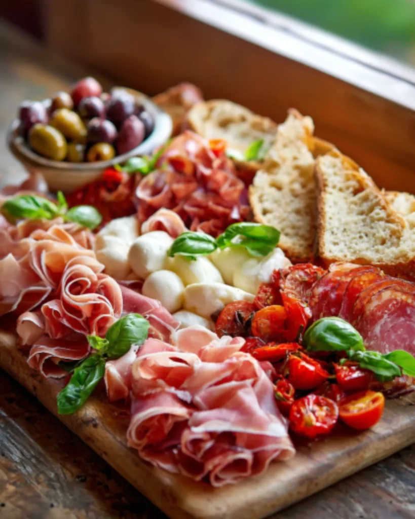 italian-meats-charcuterie-board-with-cheese-olives-and-bread