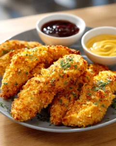 Crispy golden chicken tenders served with dipping sauces from top 10 air fryer recipes